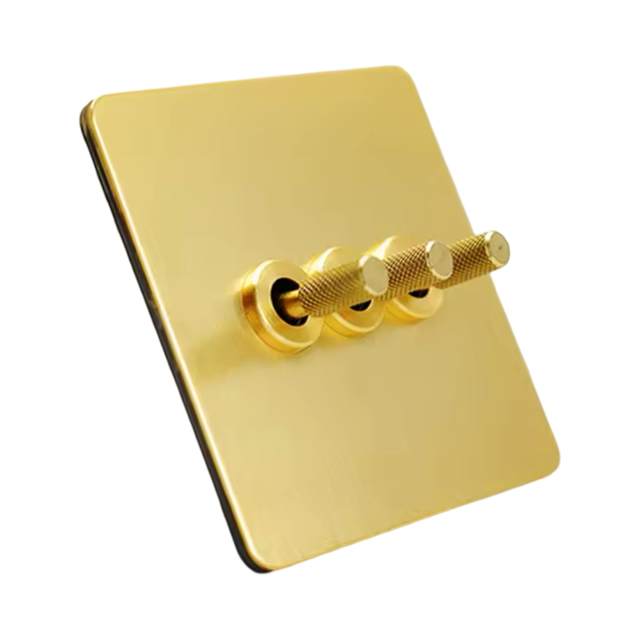 Bright Brass 3 Gang 2 Way Knurled Toggle Light Switch