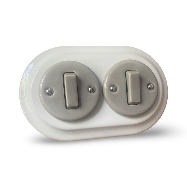 Grey Mix 2 Gang Double Porcelain Light Switch