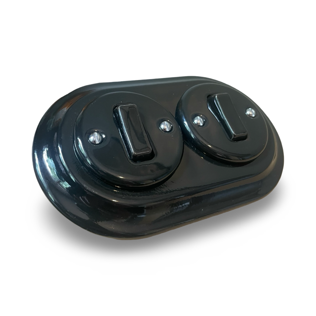 Nero 2 Gang Double Porcelain Light Switch