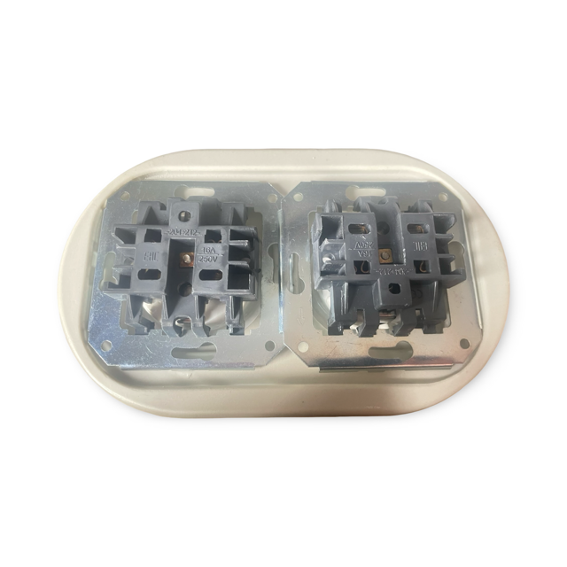 Retro Porcelain Double Wall Socket White / Grey Schuko