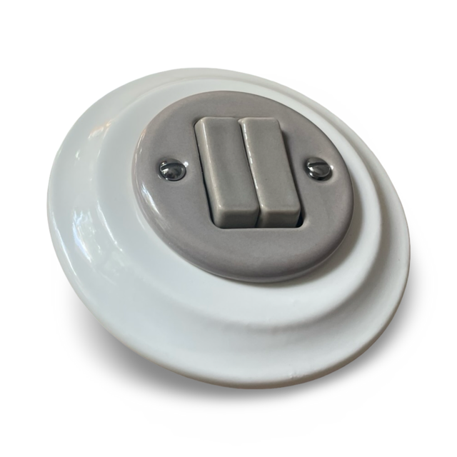 grey white double ceramic light switch retro 2 way