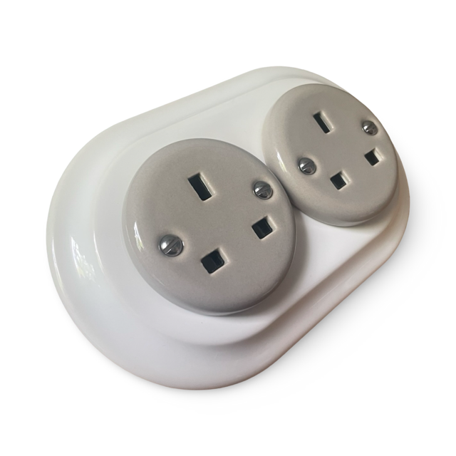 Grey Mix Porcelain Double Type G Plug Socket