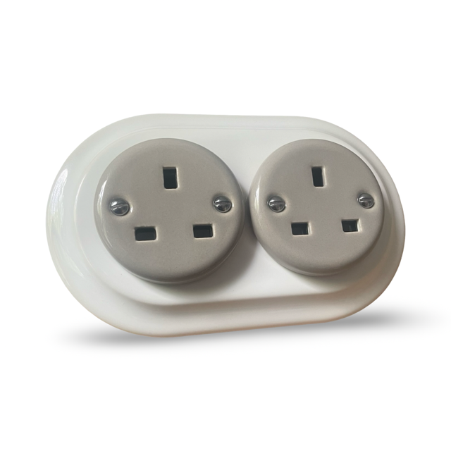 Grey Mix Porcelain Double Type G Plug Socket