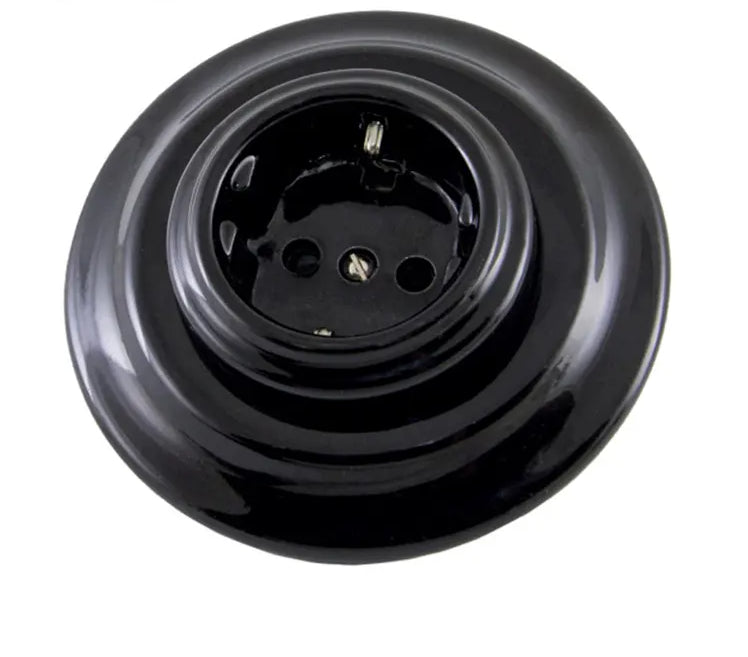 Nero Porcelain Single Wall Socket Black Schuko EU