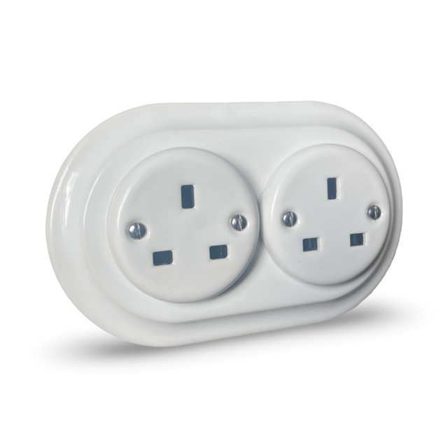 White ceramic double uk plug socket