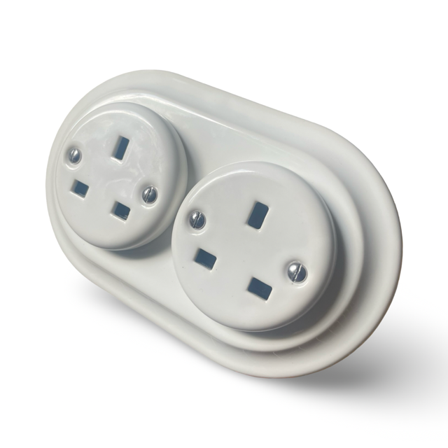 Polar White Porcelain Double Type G Plug Socket
