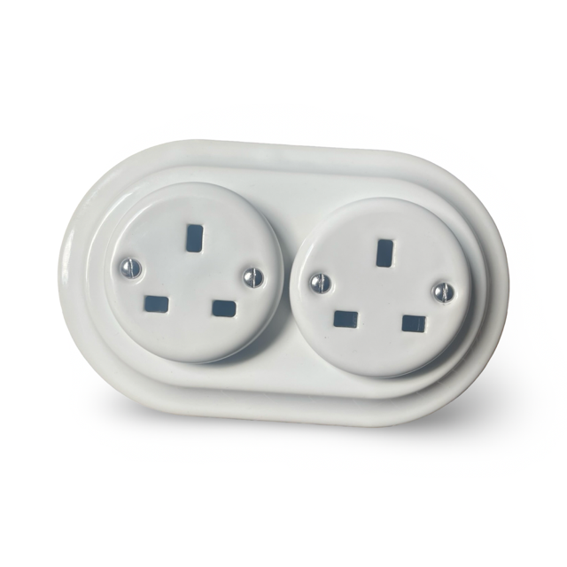 Polar White Porcelain Double Type G Plug Socket