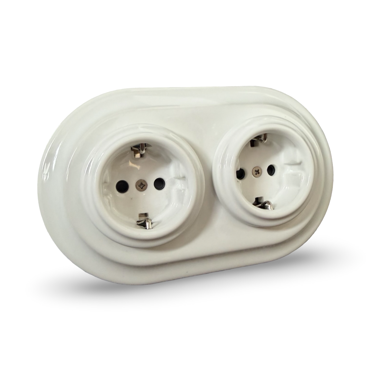 Retro Porcelain Double Wall Socket Polar White Schuko
