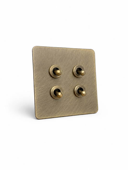 Brushed Brass 4 Gang 2 Way Dolly Toggle Light Switch