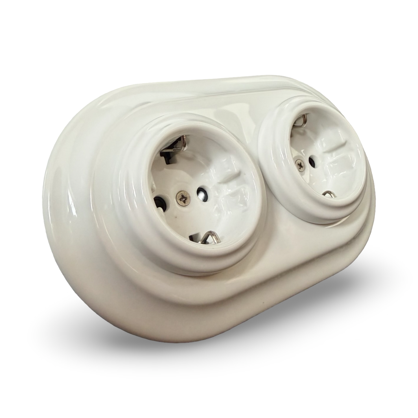 Retro Porcelain Double Wall Socket Polar White Schuko