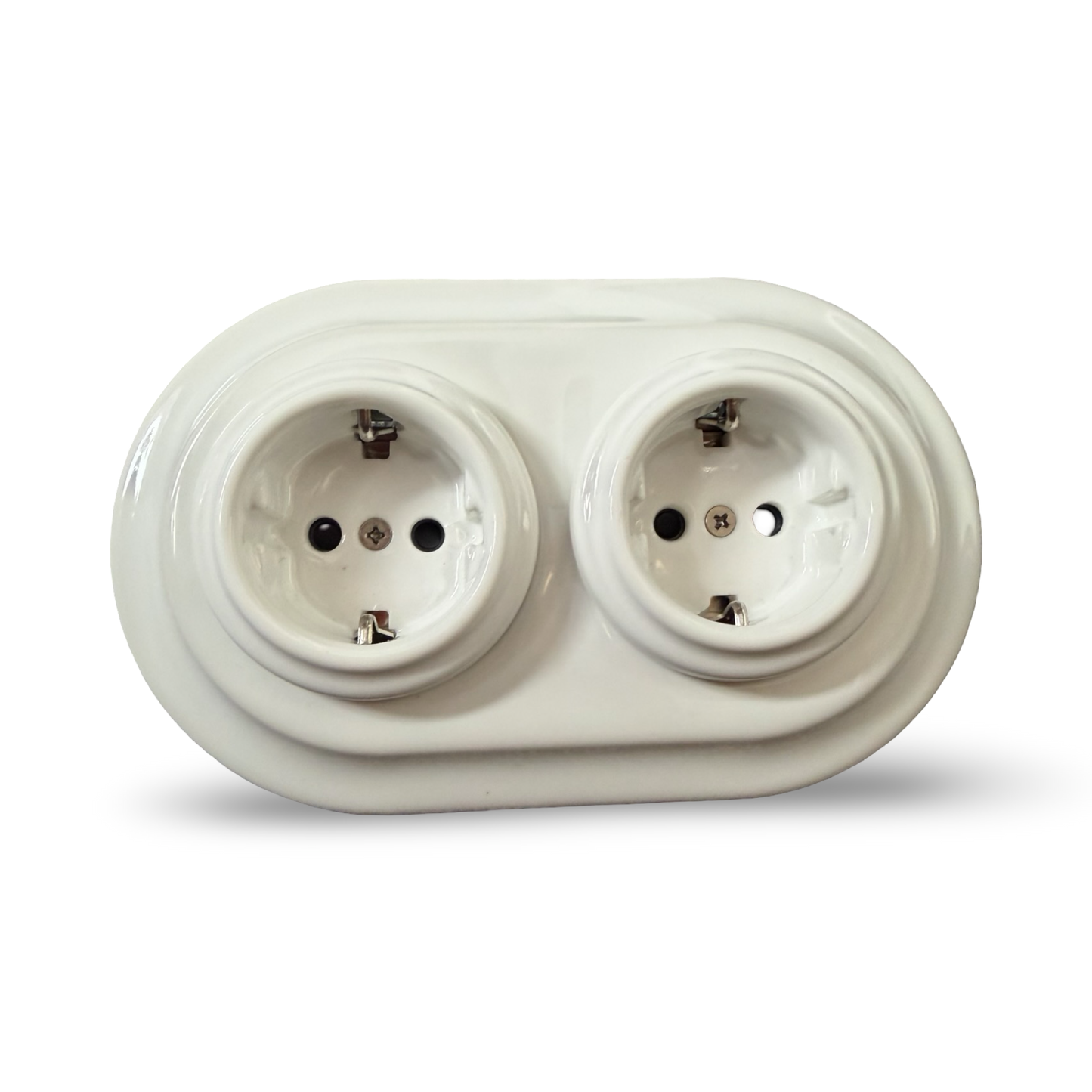 Retro Porcelain Double Wall Socket Polar White Schuko