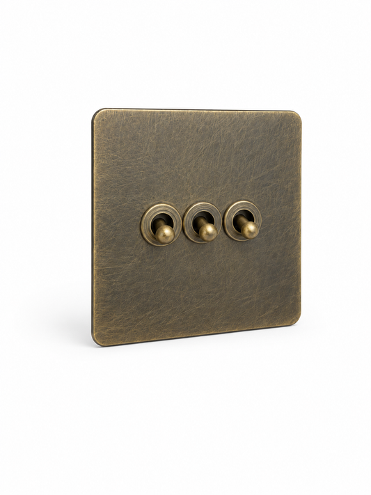 Brushed Brass 3 Gang 2 Way Dolly Toggle Light Switch
