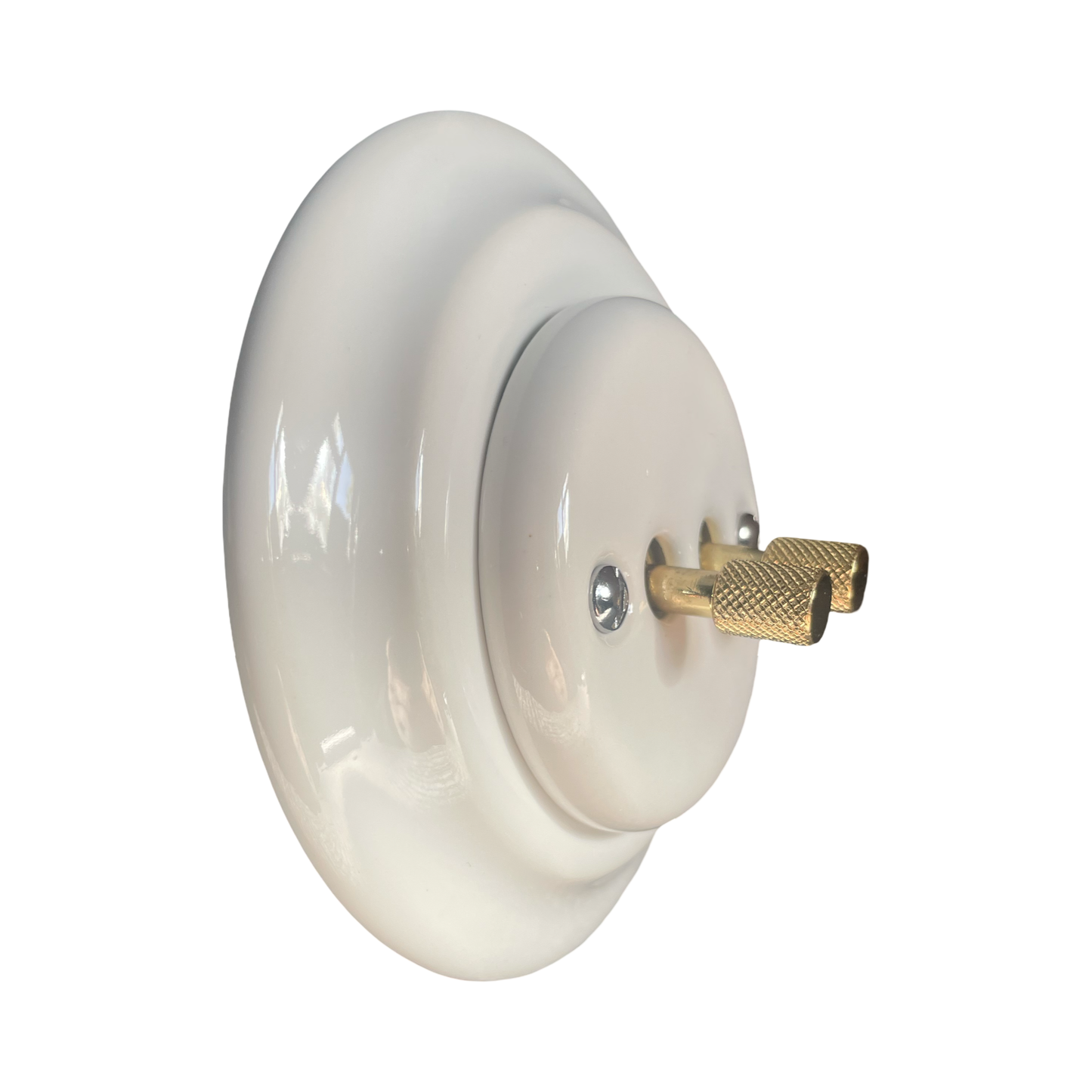 2 Gang 2 Way Porcelain Dolly Light Switch White Brass Knurled Toggles