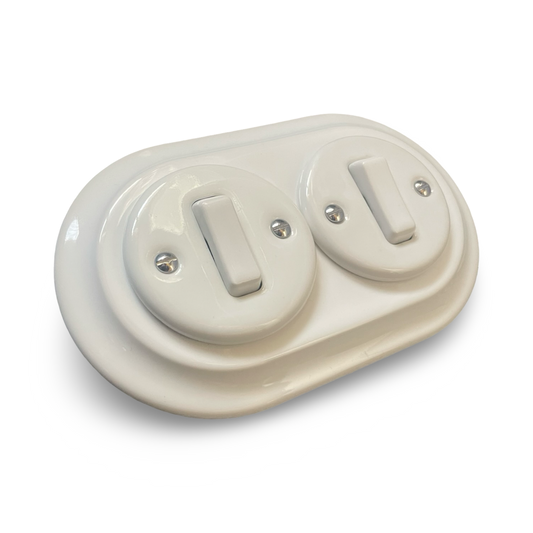 2 Gang Double Porcelain Light Switch Polar White