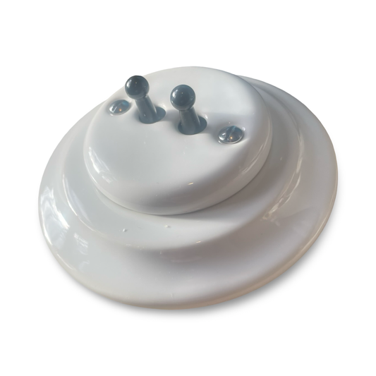 2 Gang 2 Way Porcelain Dolly Light Switch Black Toggles