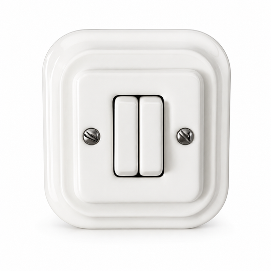 Polar White 2 Gang 2 Way Square Porcelain Light Switch