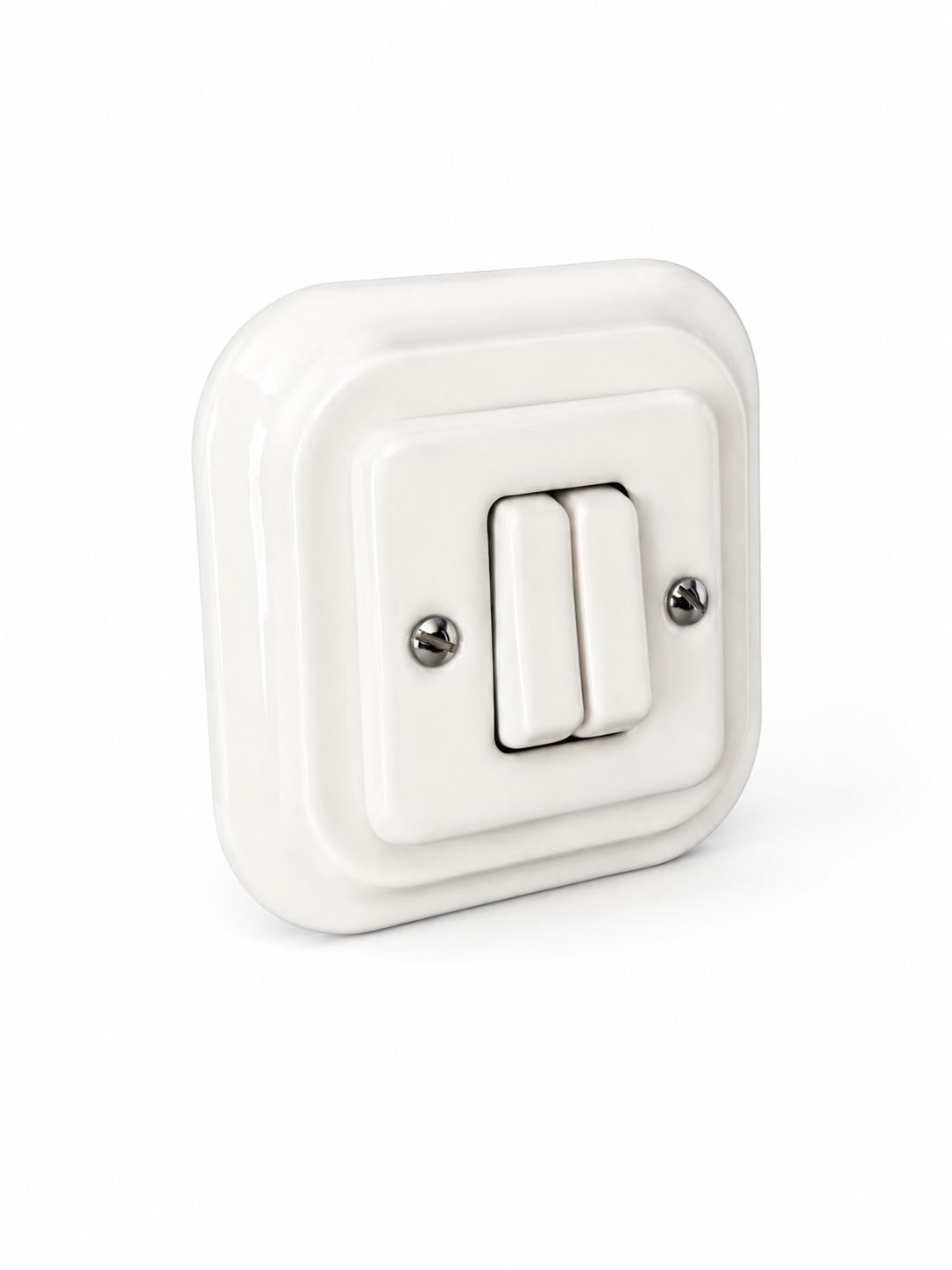Polar White 2 Gang 2 Way Square Porcelain Light Switch