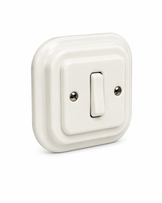 Polar White 1 Gang 2 Way Square Porcelain Light Switch