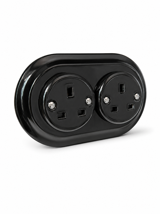 Black ceramic double plug socket