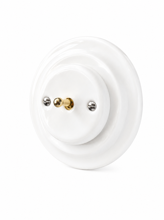 1 Gang 2 Way Porcelain Dolly Light Switch White Brass Toggles