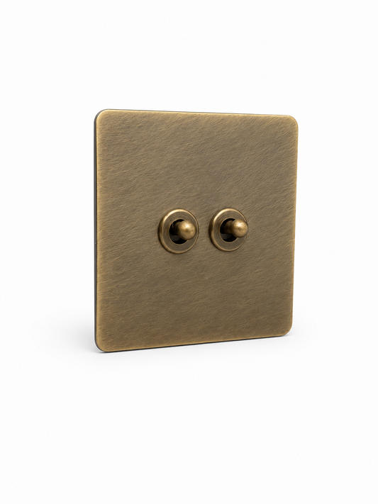 Brushed Brass 2 Gang 2 Way Dolly Toggle Light Switch