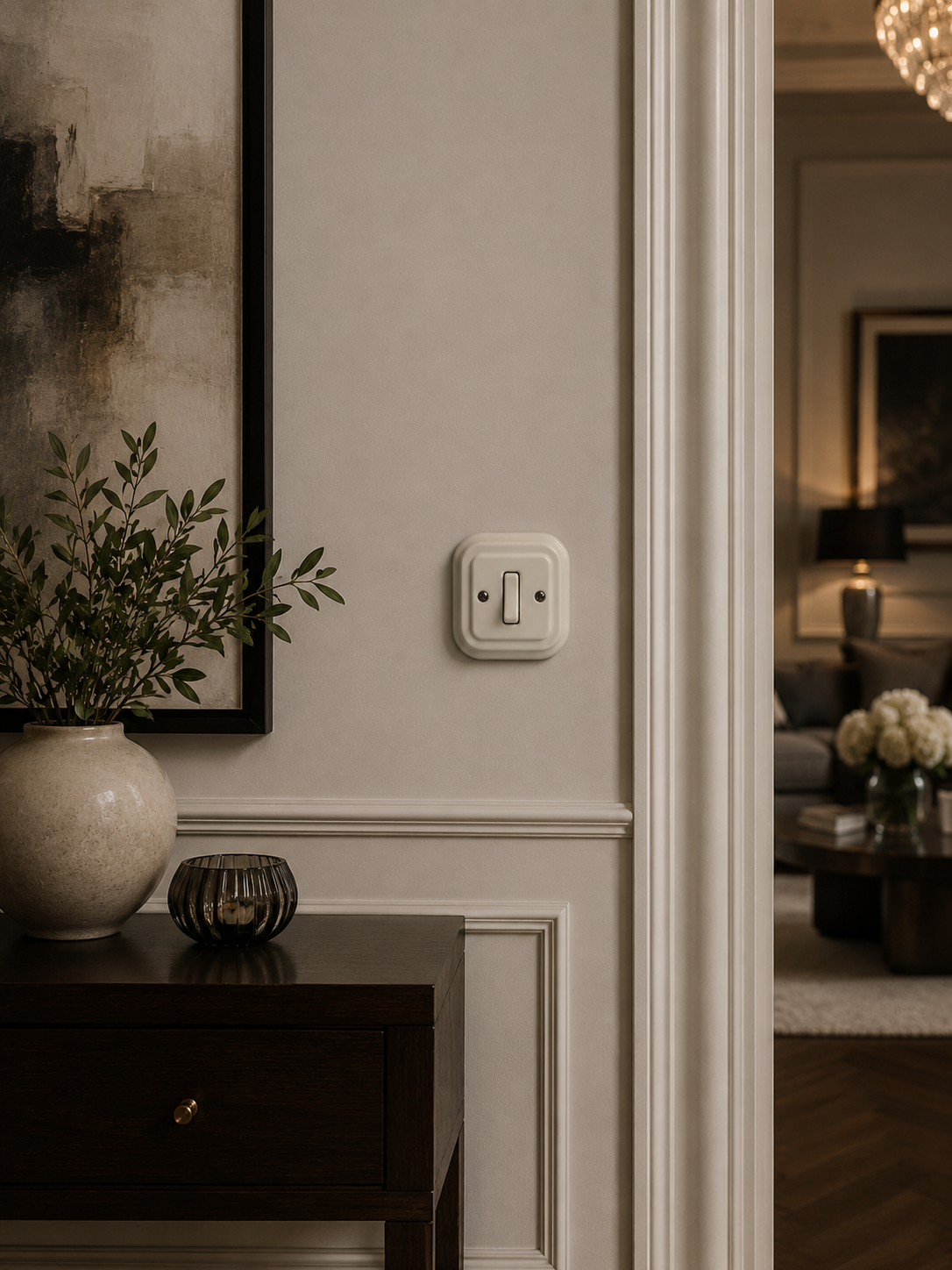 Polar White 1 Gang 2 Way Square Porcelain Light Switch