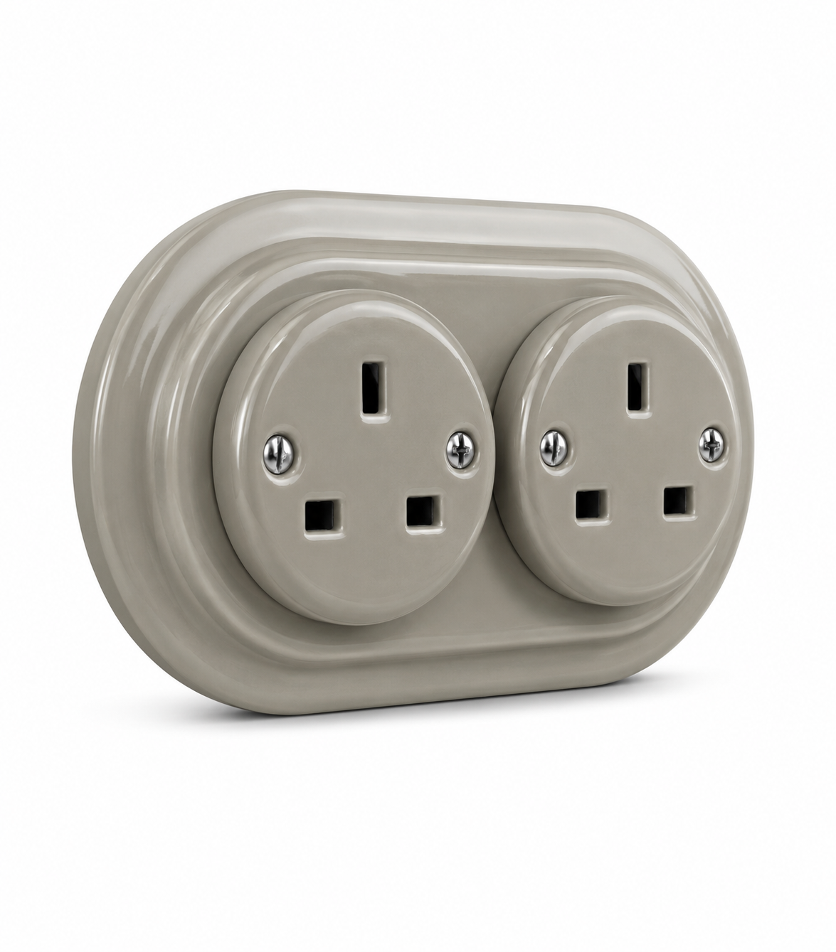 Miami Grey Porcelain Double Type G Plug Socket