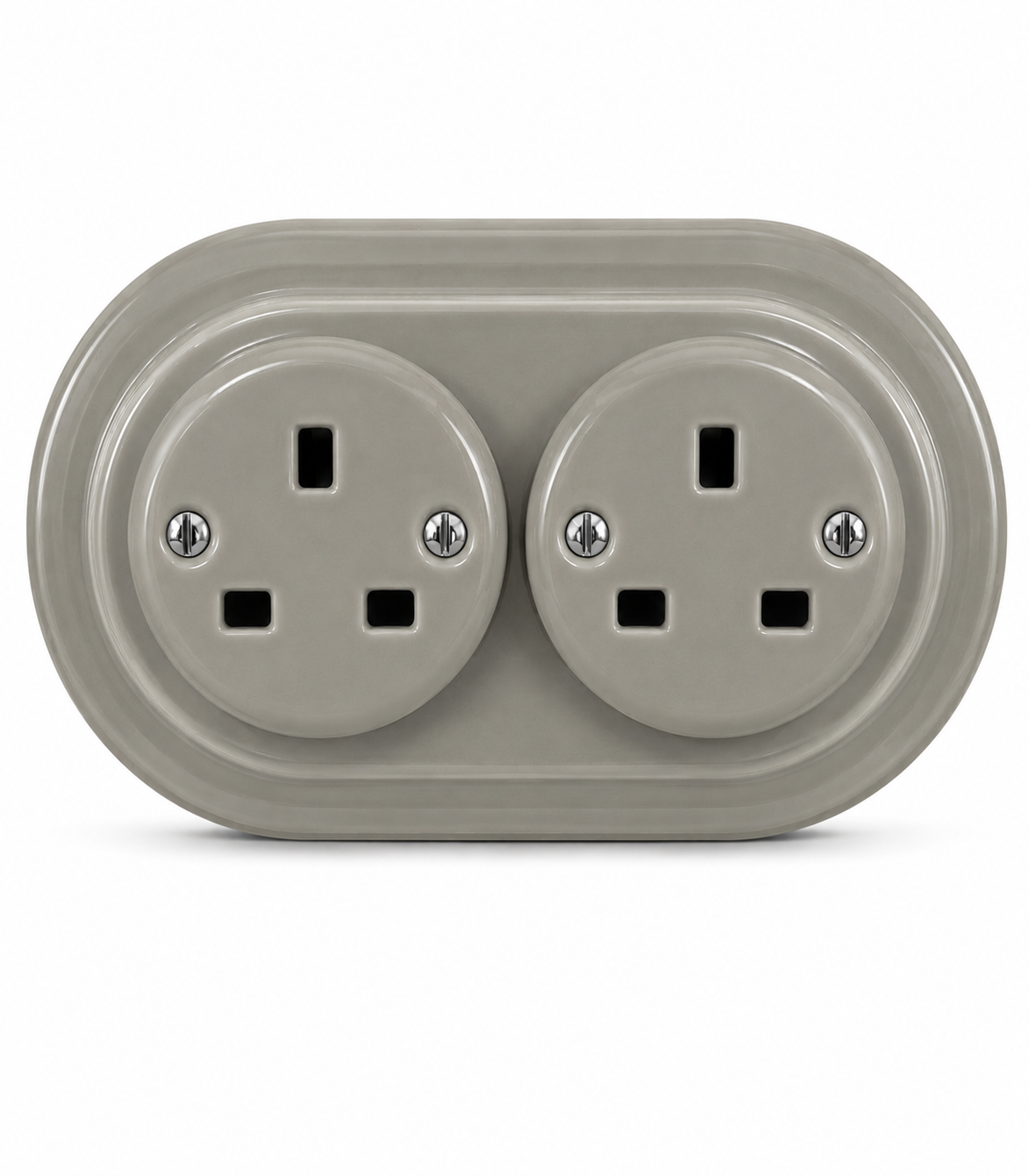 Miami Grey Porcelain Double Type G Plug Socket