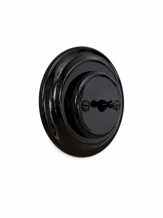 Nero 1 Gang 2 Way Porcelain Dolly Light Switch Black Toggle
