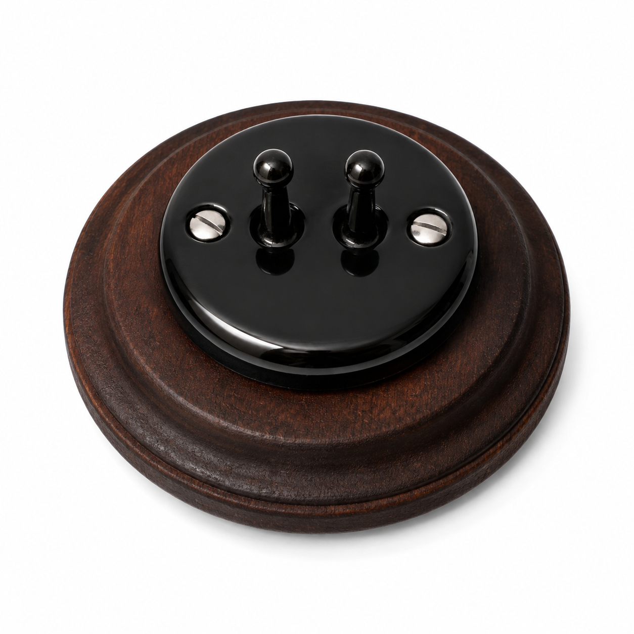 Nero 2 Gang 2 Way Porcelain Dolly Light Switch Black Toggles