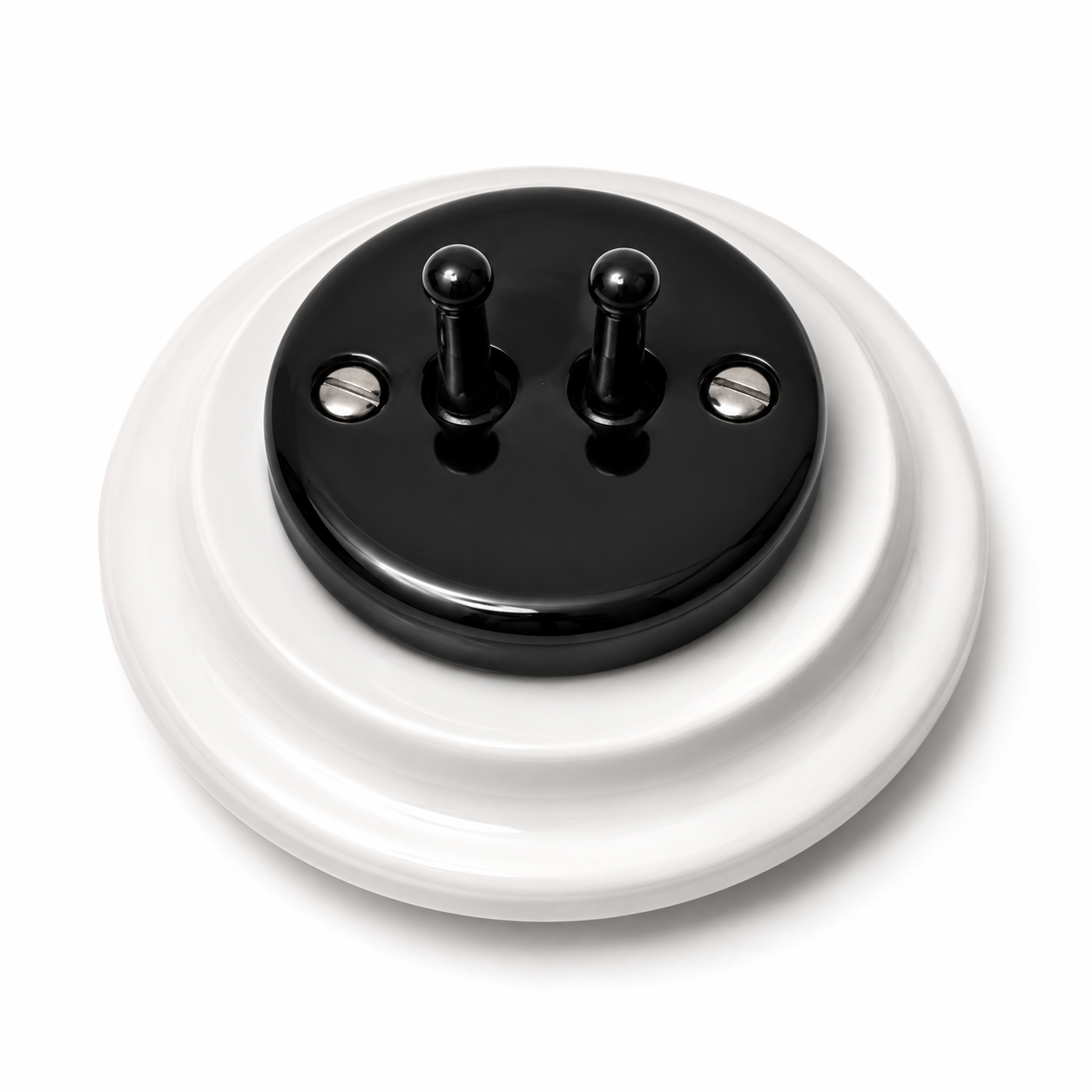Nero 2 Gang 2 Way Porcelain Dolly Light Switch Black Toggles