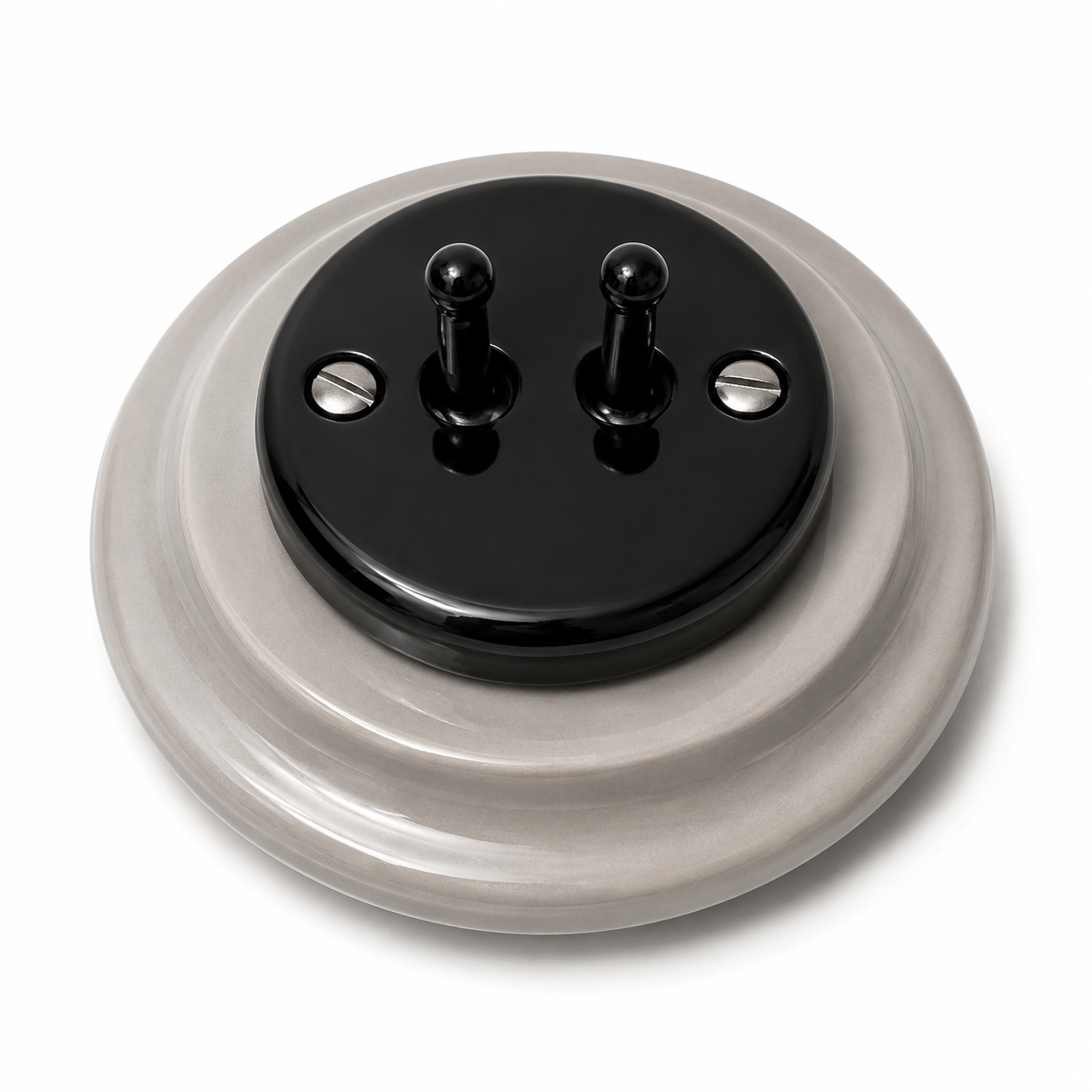 Nero 2 Gang 2 Way Porcelain Dolly Light Switch Black Toggles