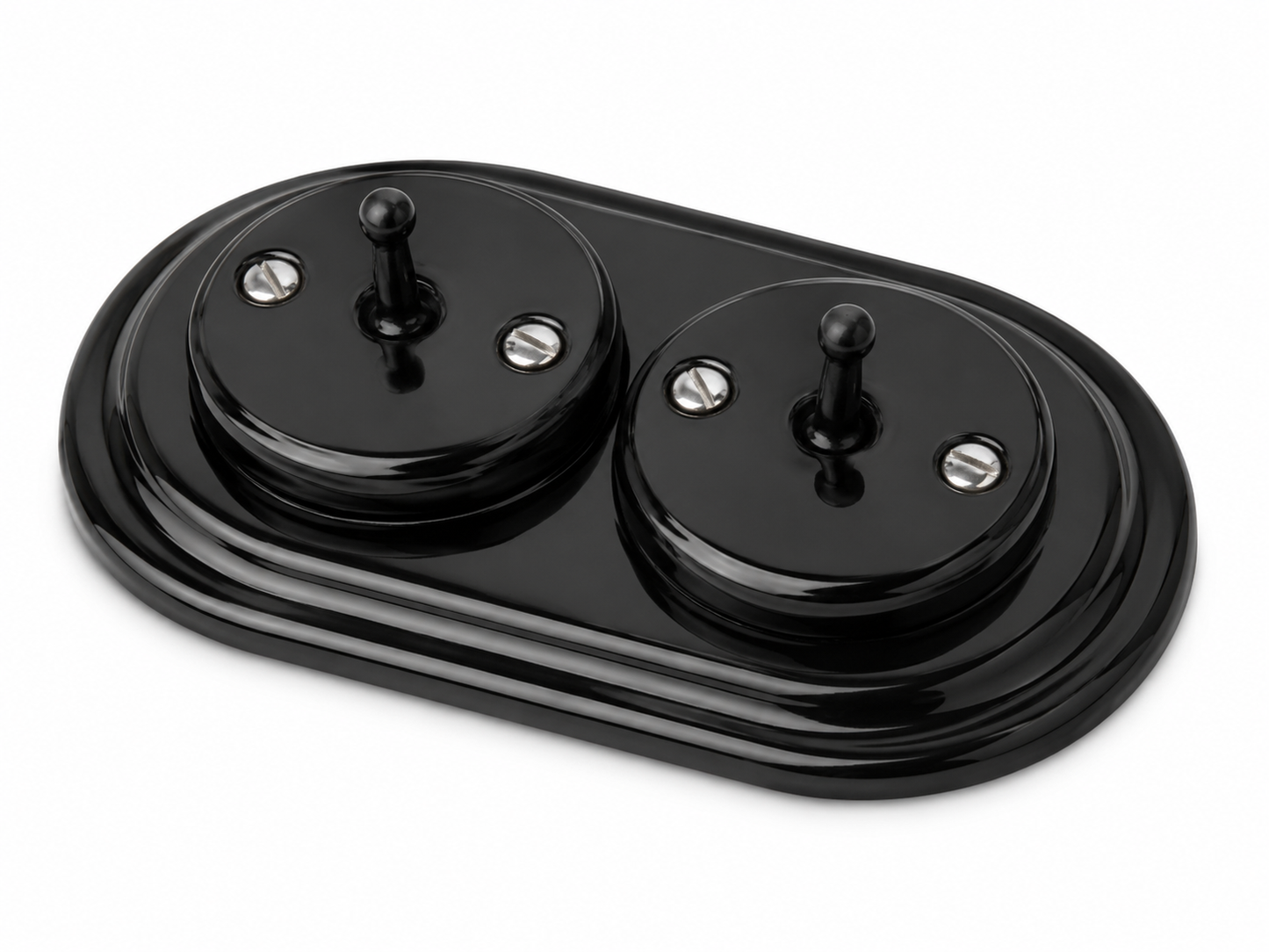 Nero 2 Gang 2 Way Double Porcelain Dolly Light Switch Black Toggles