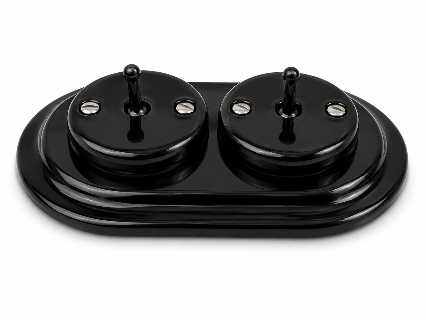 Nero 2 Gang 2 Way Double Porcelain Dolly Light Switch Black Toggles