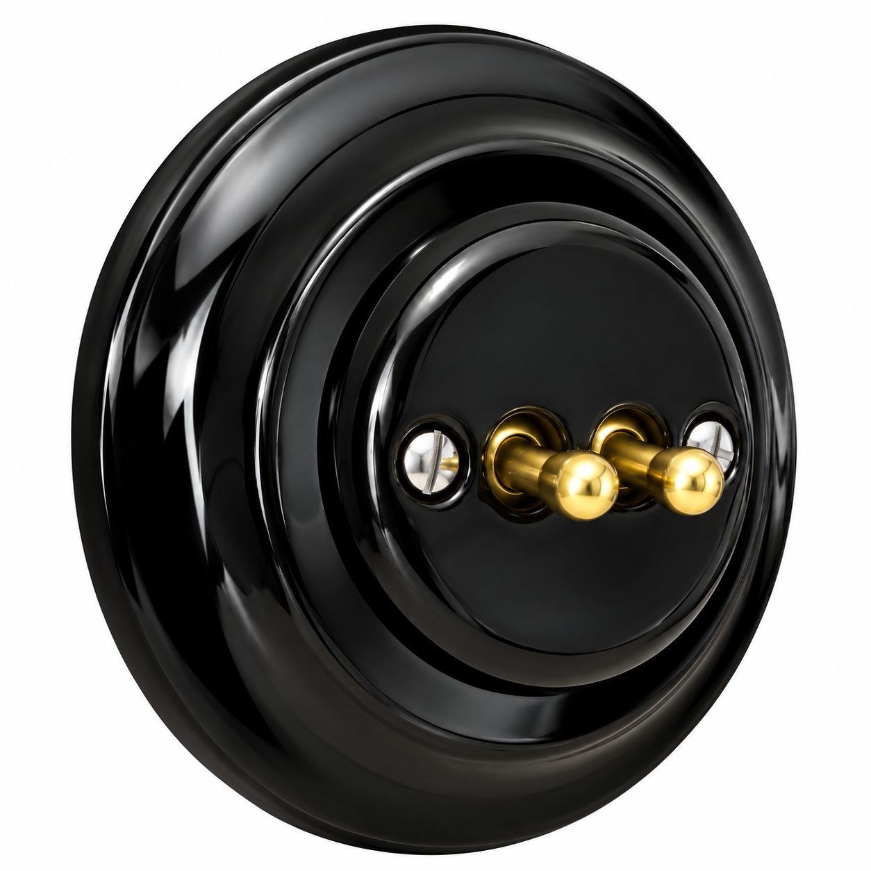 Nero 2 Gang 2 Way Porcelain Dolly Light Switch Brass Toggles