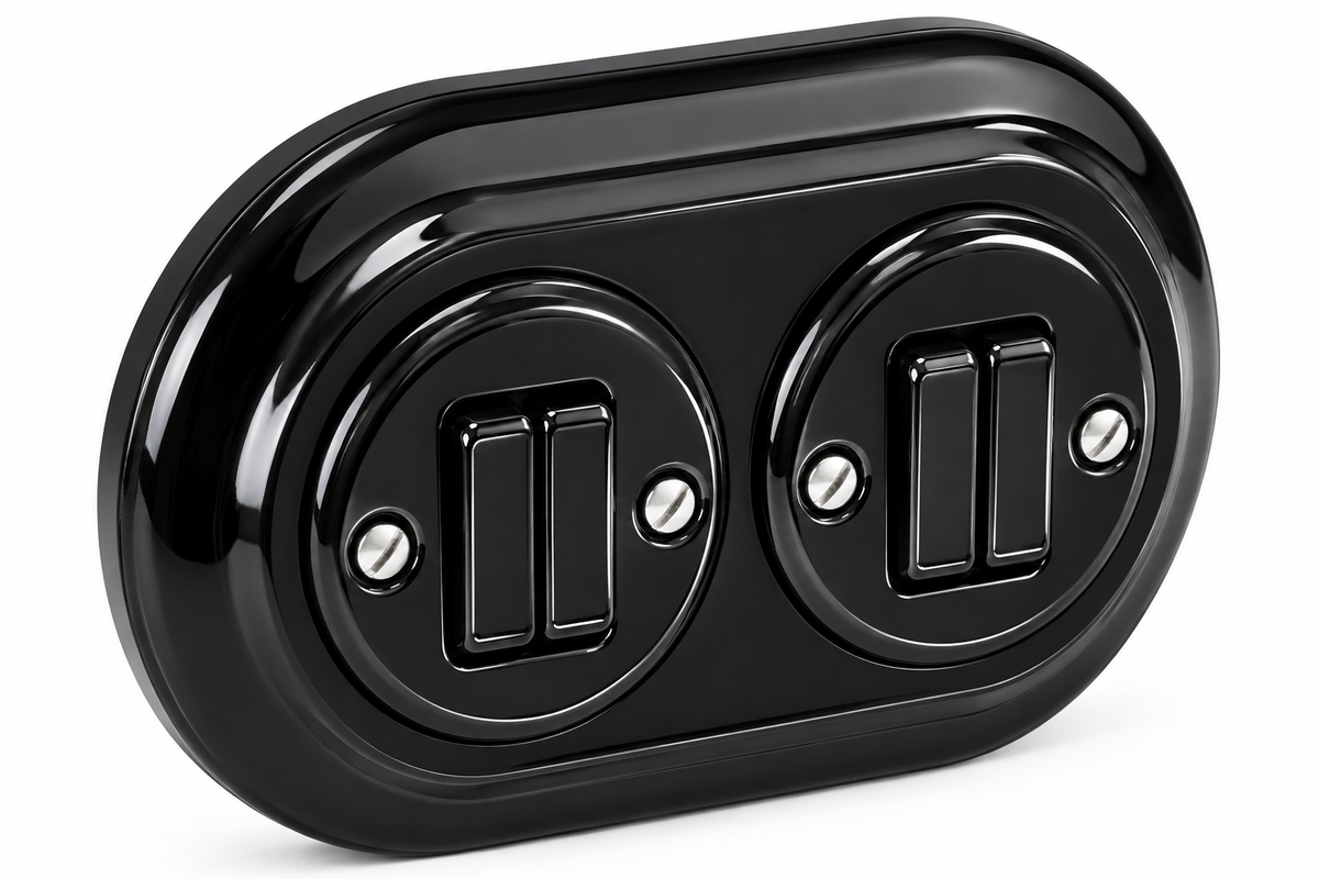 Nero 4 Gang Double Porcelain Light Switch