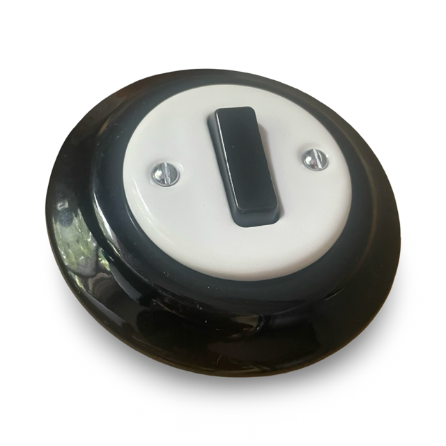 1 Gang 2 Way Porcelain Light Switch Black Switch