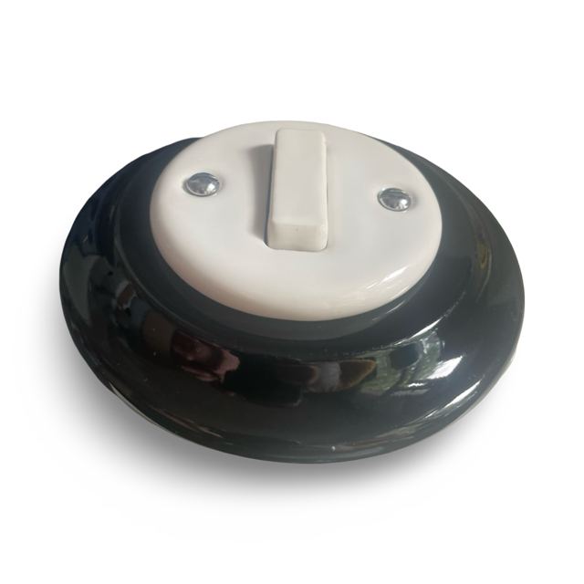 1 Gang 2 Way Porcelain Light Switch Black & White
