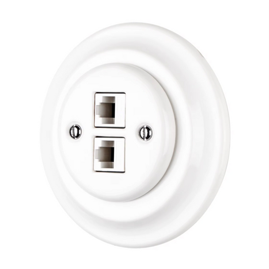 white ceramic twin network data outlet