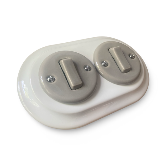 Grey Mix 2 Gang Double Porcelain Light Switch