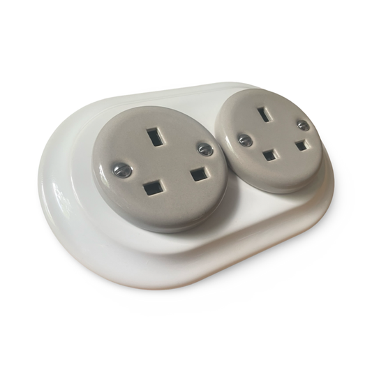 Grey Mix Porcelain Double Type G Plug Socket