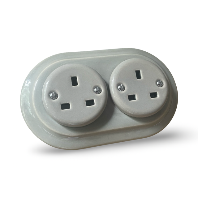 Miami Grey Porcelain Double Type G Plug Socket