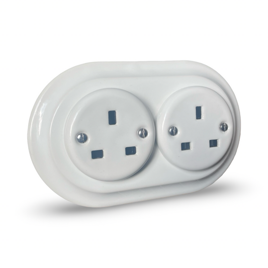 White ceramic double uk plug socket